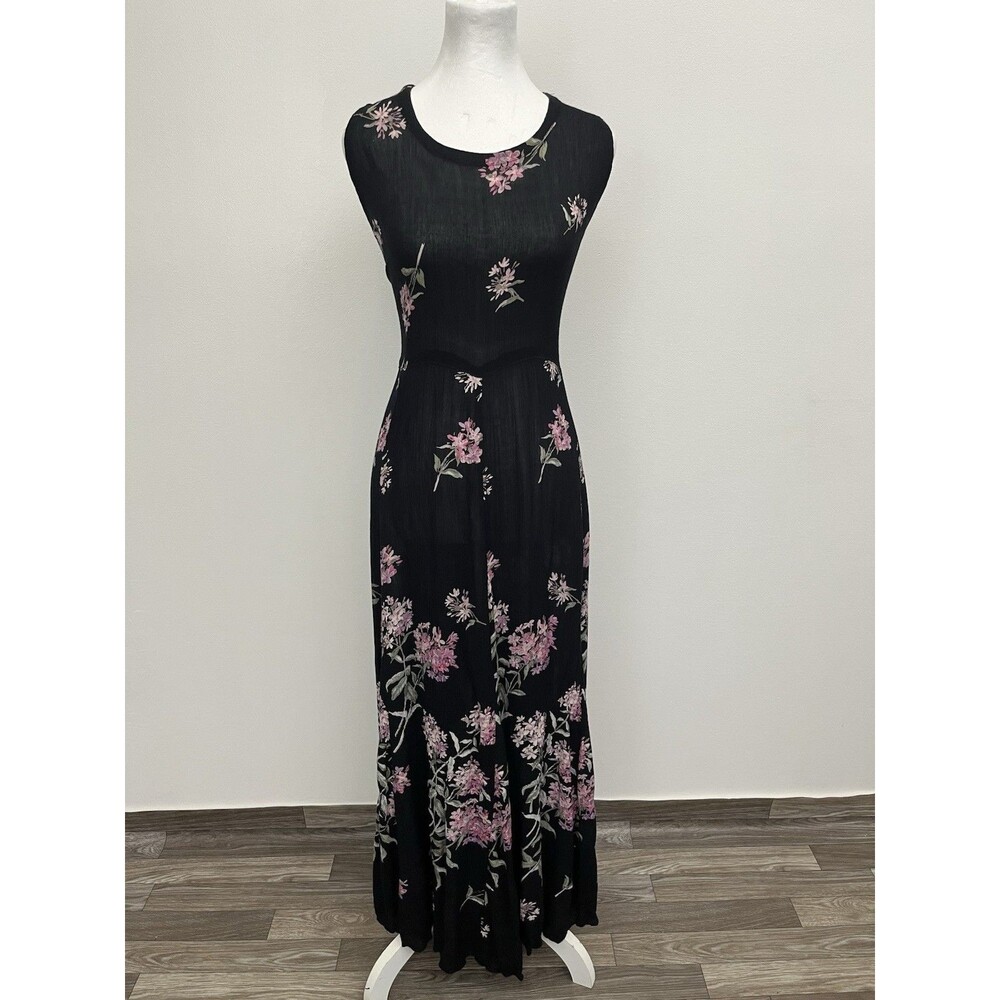 Nostalgia Women’s flowy Long A Line Dress Sleeveless Small Sheer Floral Rayon